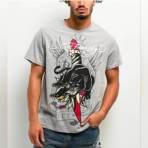 Ed Hardy Mens Panther Dagger Tee Shirt Heather Grey Medium